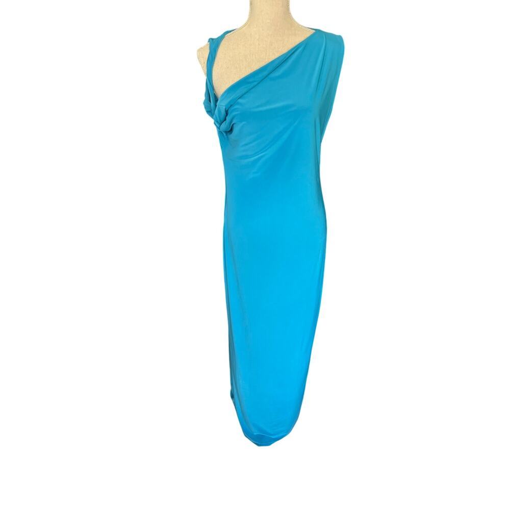 Evening ready maxi dress Pretty Little Thing Petite Blue Slinky  Size Large - Picture 6 of 13